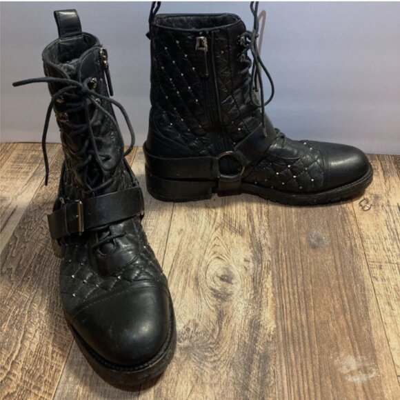 Valentino Garavani Rock Studs Leather Boots Black Womens...